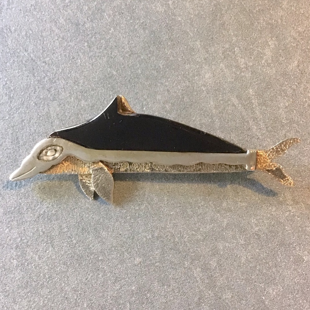 Black and Silver Zealandia Dolphin Brooch